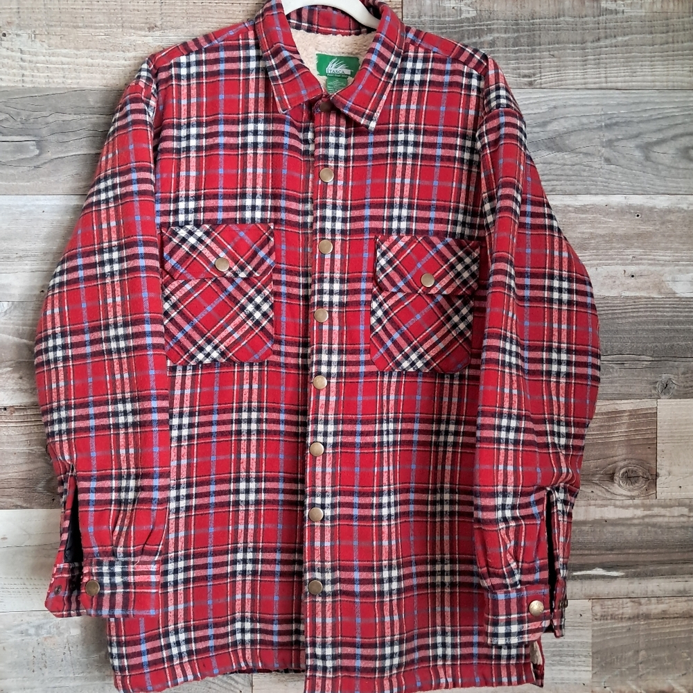 Itasca Red and Cream Fleece Lined Men's Snap Button Up Coat.